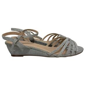 Paradox London Pink Silver Glitter Wedge Sandals Women's 9.5 Party Prom